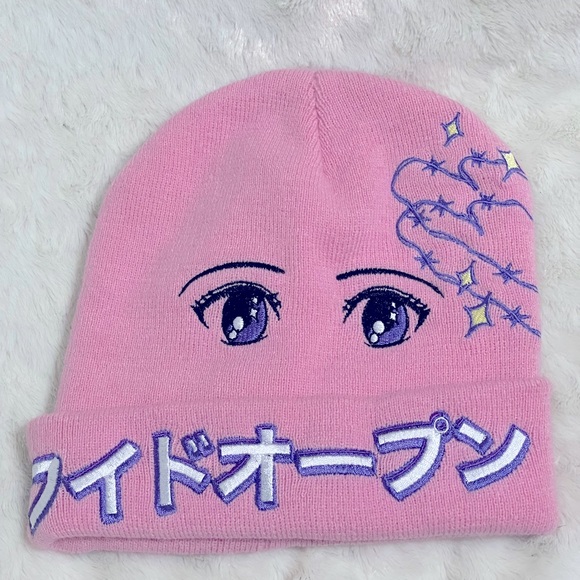 A-Lab Anime Eyes Pink Beanie - Picture 2 of 3